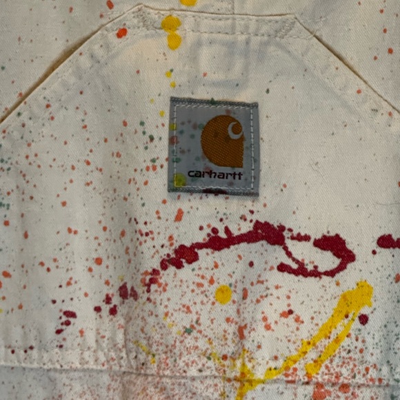VTG customized Carhartt Overalls White‎ Carpenter Painter button fly bibs - Picture 5 of 12